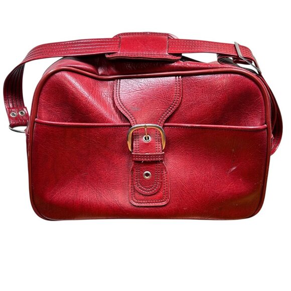 Vintage Sears Red Leather Travel Overnight Bag - Picture 1 of 8